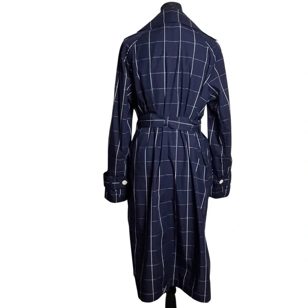 J Crew Collection Navy Windowpane Lightweight Trench Coat Size 2 - Picture 6 of 15